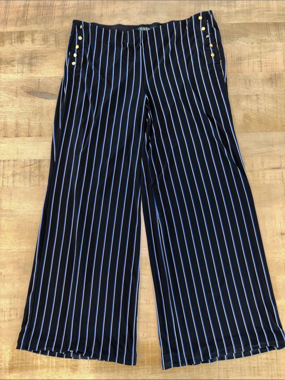Lauren Ralph Lauren Stretch Knit Striped Elastic Waist Pants Wide Leg XL $145